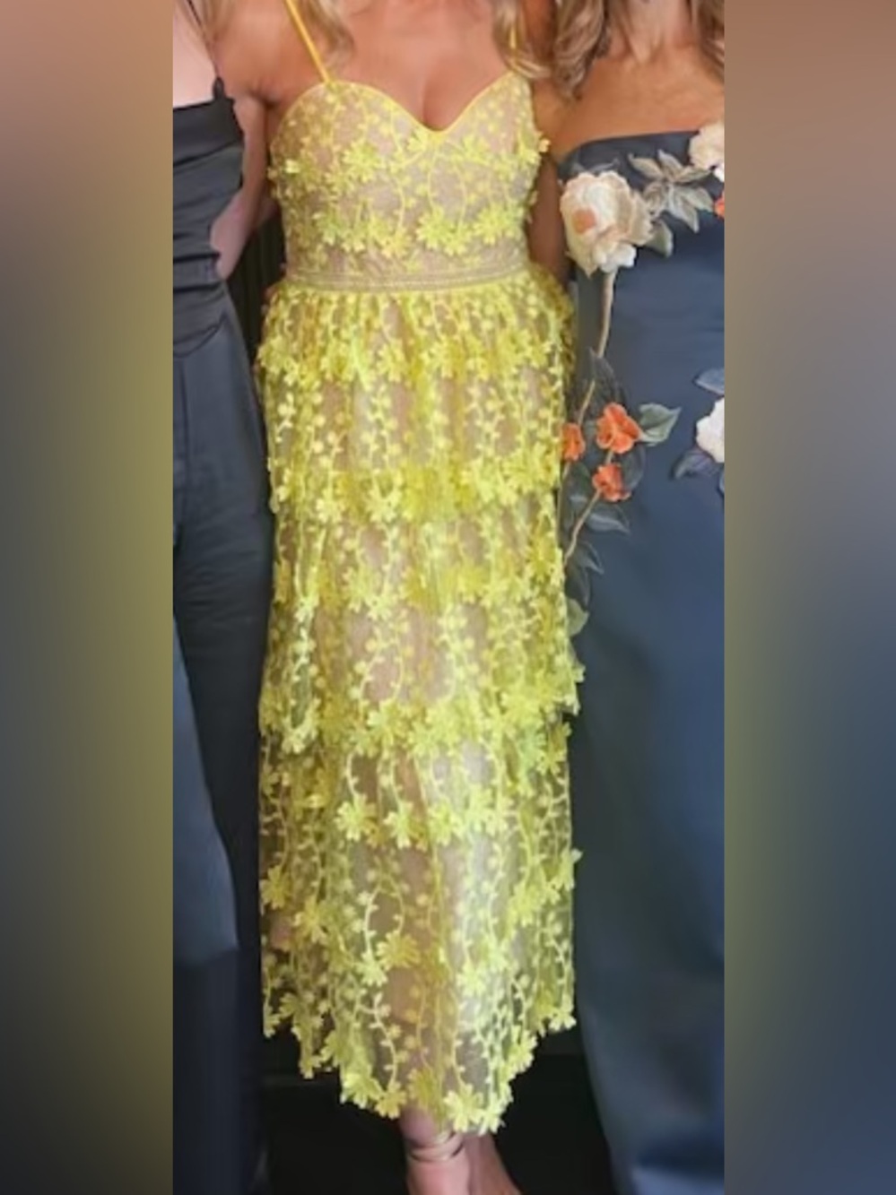Endless Rose Yellow Floral Lace Tiered Midi Dress